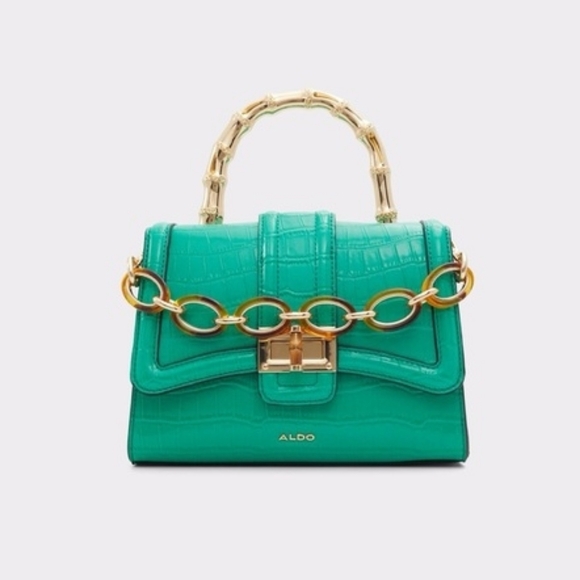Aldo Dark Green Aubray Top Handle Bag with Gold Chain - Picture 1 of 6